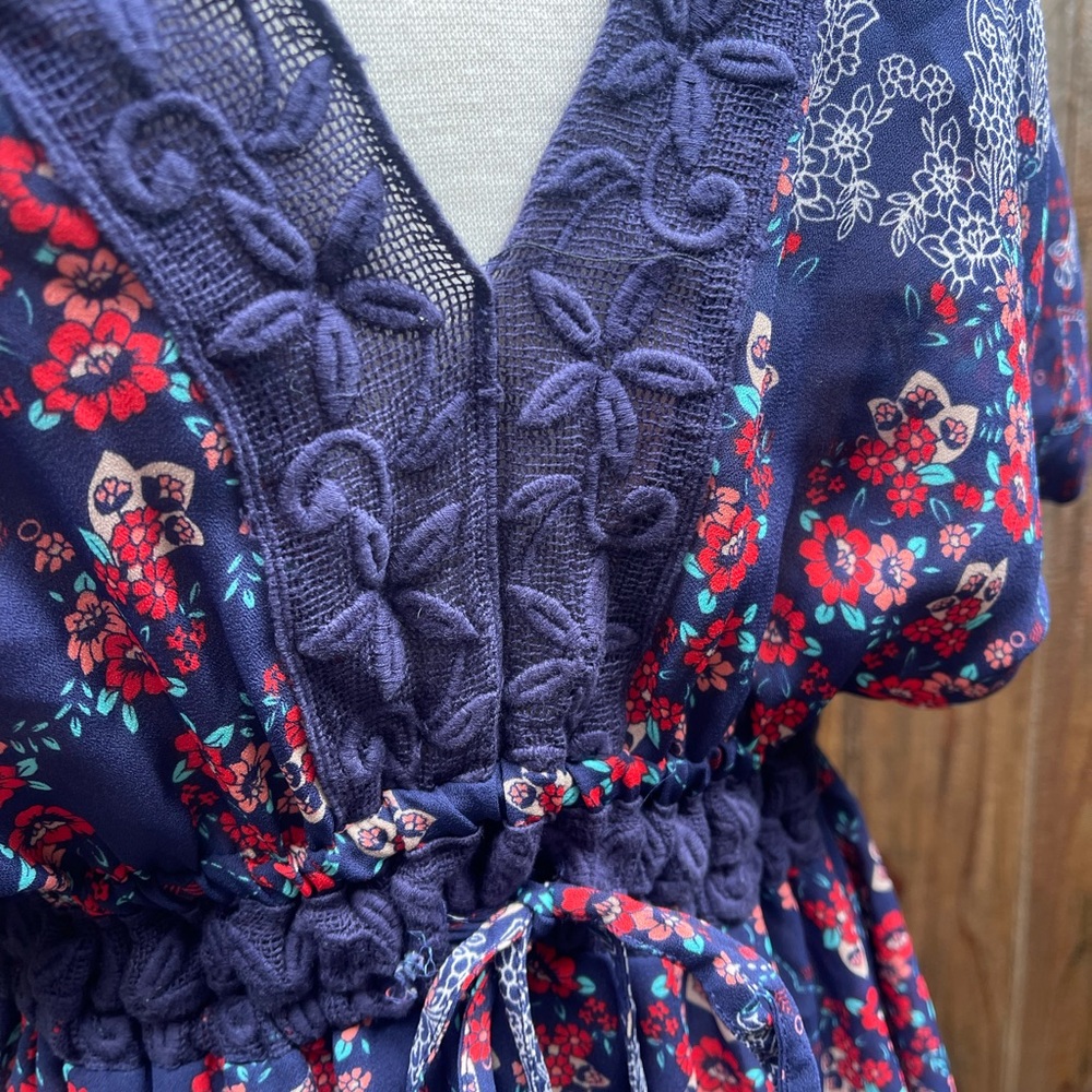 Floral Navy Dress with Lace Detail